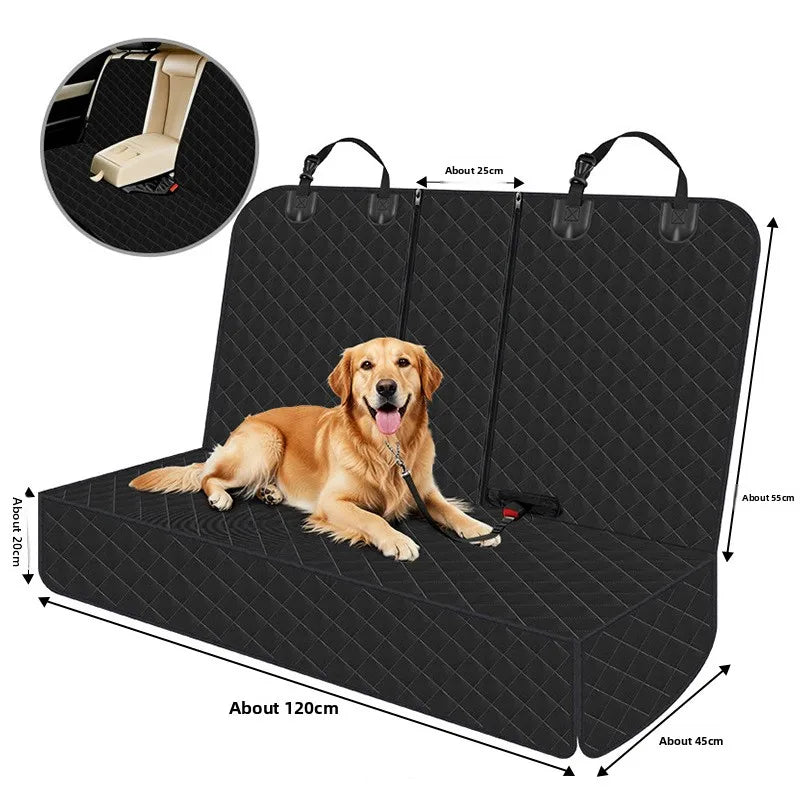 Cubierta y protector de hamaca impermeable para asiento de coche y transportín para perro negro, con medidas mostradas.