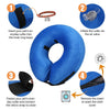 Instructions show how to insert a collar, inflate the air valve, fasten the velcro strap, and remove the insert from the clot