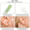 Instructions for using disposable ear cleaning tools, showing how to insert the green and white ends into the ear hole.