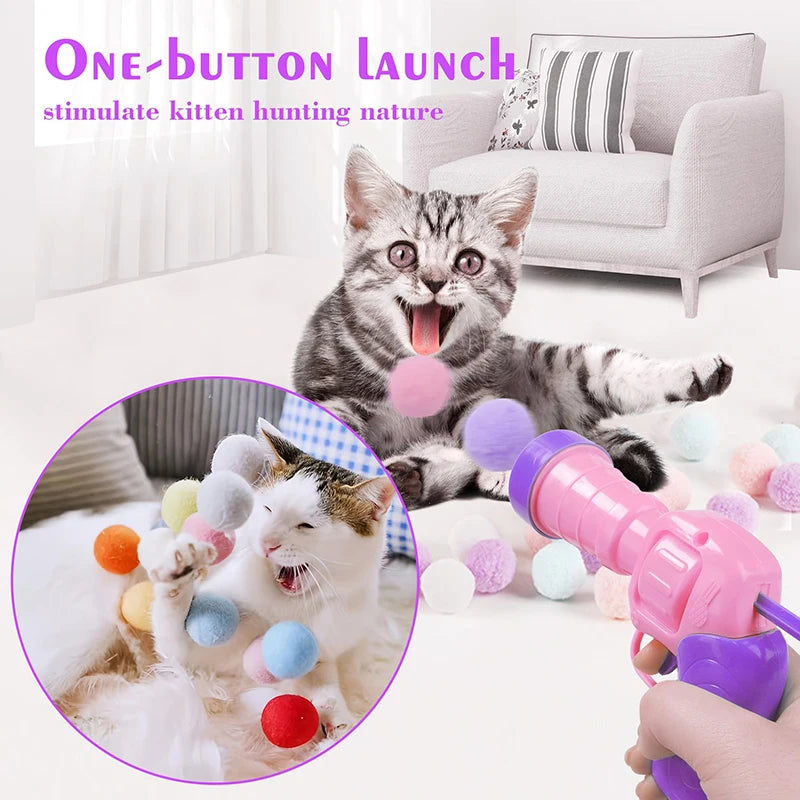 Pinkes und lila interaktives Plüschkatze-Waffenspiel zur Stimulation des Jagdinstinkts eines Kätzchens.