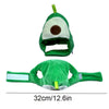 A green avocado-shaped pet hat for cats and dogs with a brown eye patch