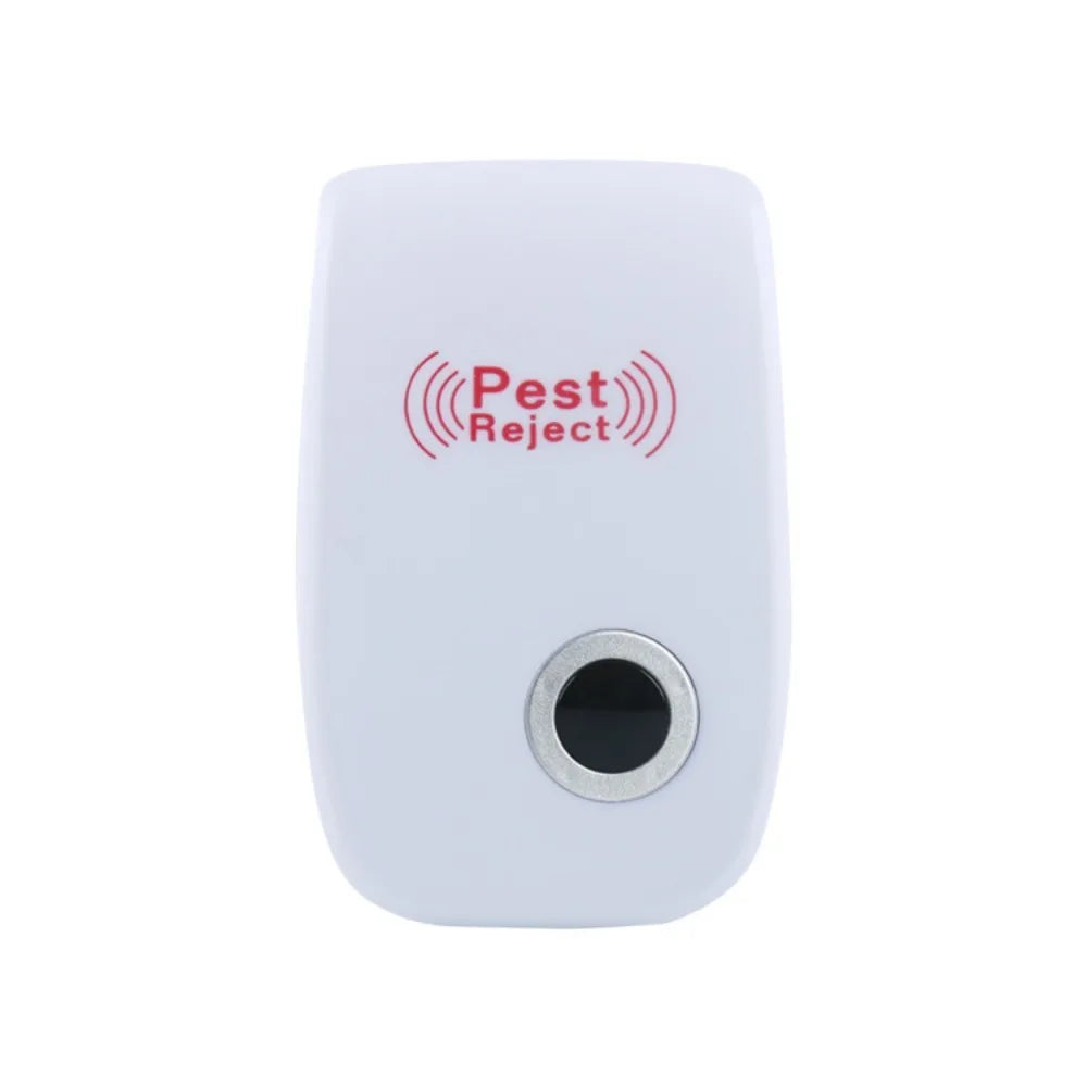 A white ultrasonic pest reject device with a circular opening.