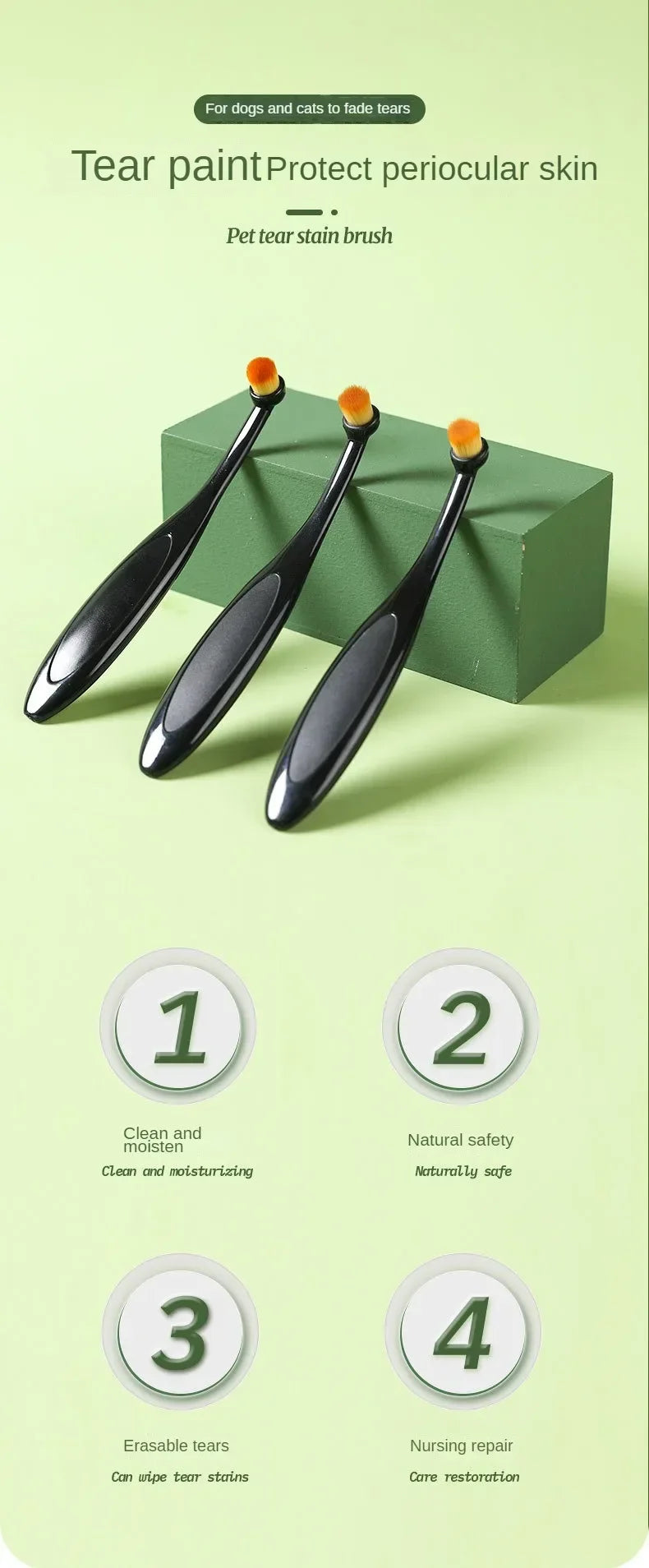 Set schwarze Träne-Tinte-Schutzbürsten für die Reinigung von Augen- und Hautflecken bei Haustieren