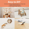 A customizable cat scratching mat is shown in various uses including furniture, pet steps, and as a carpet repair kit.
