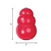 A bright red, three-tiered rubber dog chew toy with a treat dispensing core.
