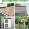 Various usage scenarios showing the bendable outdoor bird and pest repellent spikes on a wall, roof, and mailbox.