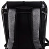 Black ventilated bird travel backpack featuring a perch and feeding cups.