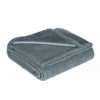 A gray microfiber blanket folded and displayed on a white background.