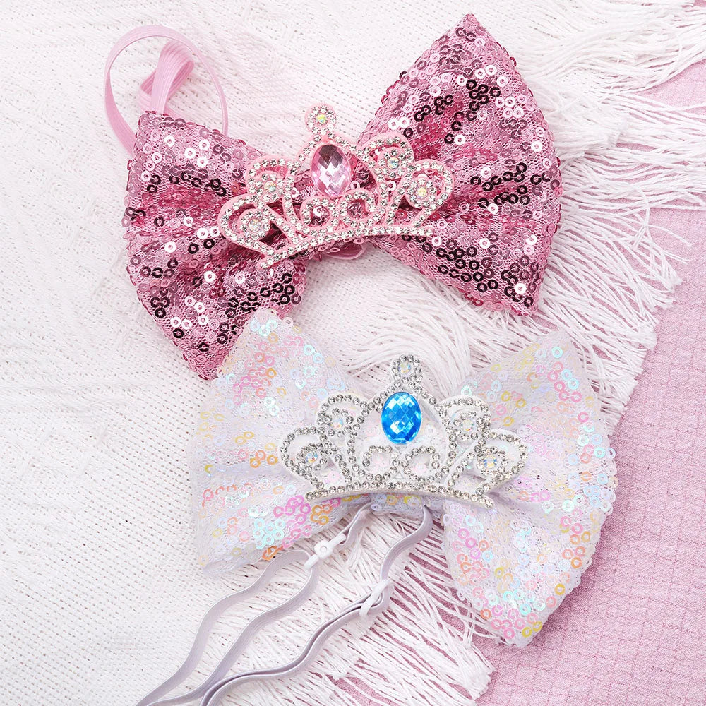 Pinke und silberne glitzernde Prinzessinnen-Haarbändel für Hunde mit Glitzer und Pailletten
