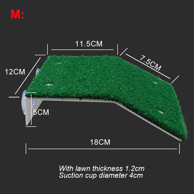 Plateforme de bain verte pour tortue, 18cm de long et 12cm de large, avec une coupelle d'aspiration de 4cm.
