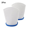 Two white reusable sand and silt filter bags with blue bases