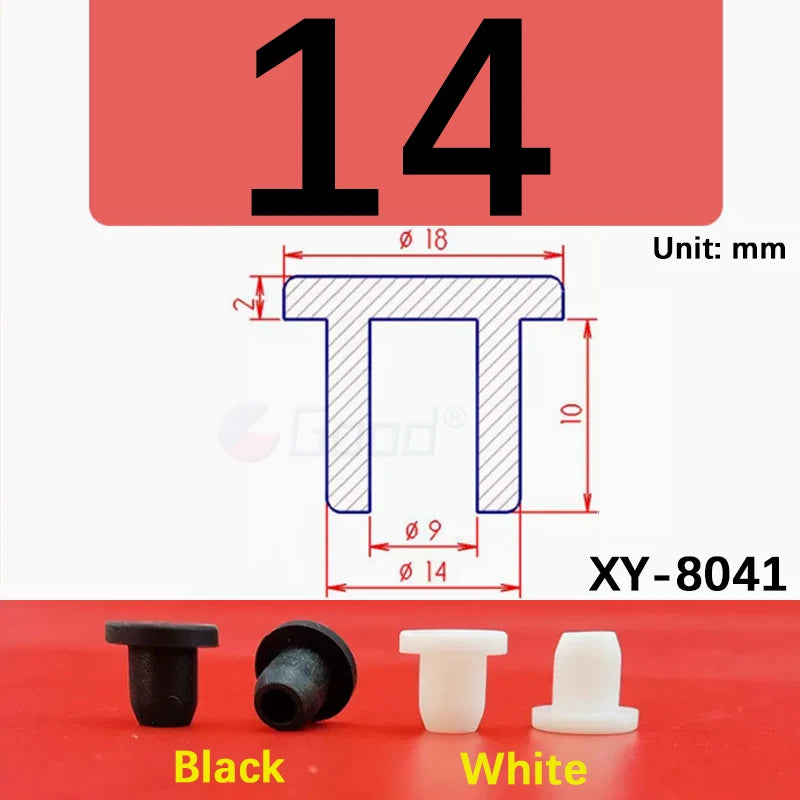 Four silicone rubber hole plugs in black and white, labeled as XY-8041.