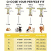 A size chart showing measurements for S, M, L, and XL dog diaper pants with corresponding weight limits.