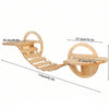 A wooden wall mounted cat climbing shelf and bridge with multiple levels for cats.