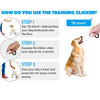 Instructions pour utiliser un clic de dressage pour deux animaux, montrant trois étapes pour l'entraînement du chien