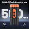 A black ultrasonic dog repeller device with an orange battery and charging indicators is shown against a dark background.