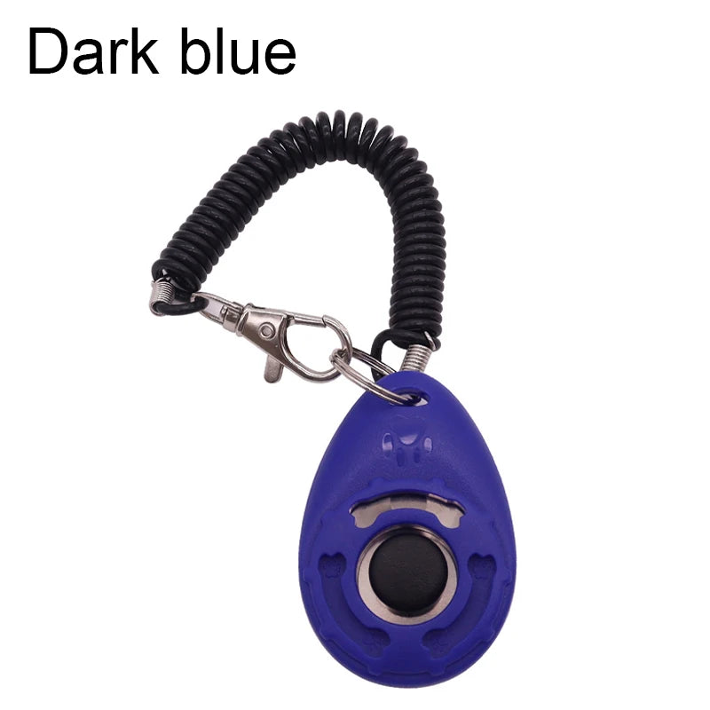 Dunkelblaue, verstellbare Hundetrainer-Klicker mit schwarzem Spiralgurt und Metallclip.