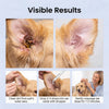 Demonstration of cleaning pet ears with a dropper, showing how to clean dirt from the outer ears and massage the ear base.
