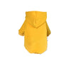 A solid yellow hoodie with a hood and short sleeves for a dog.