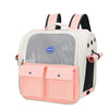 A light pink and black ventilated cat carrier backpack with adjustable straps.