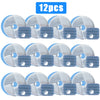 Twelve replacement filters for a 2.2L stainless steel cat water fountain, shown in various shades of gray and blue.
