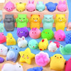 A collection of colorful, adorable animal stress relief squeeze toys in various pastel and bright colors.