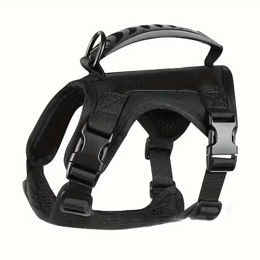 Black escape-proof mesh cat harness with adjustable fit