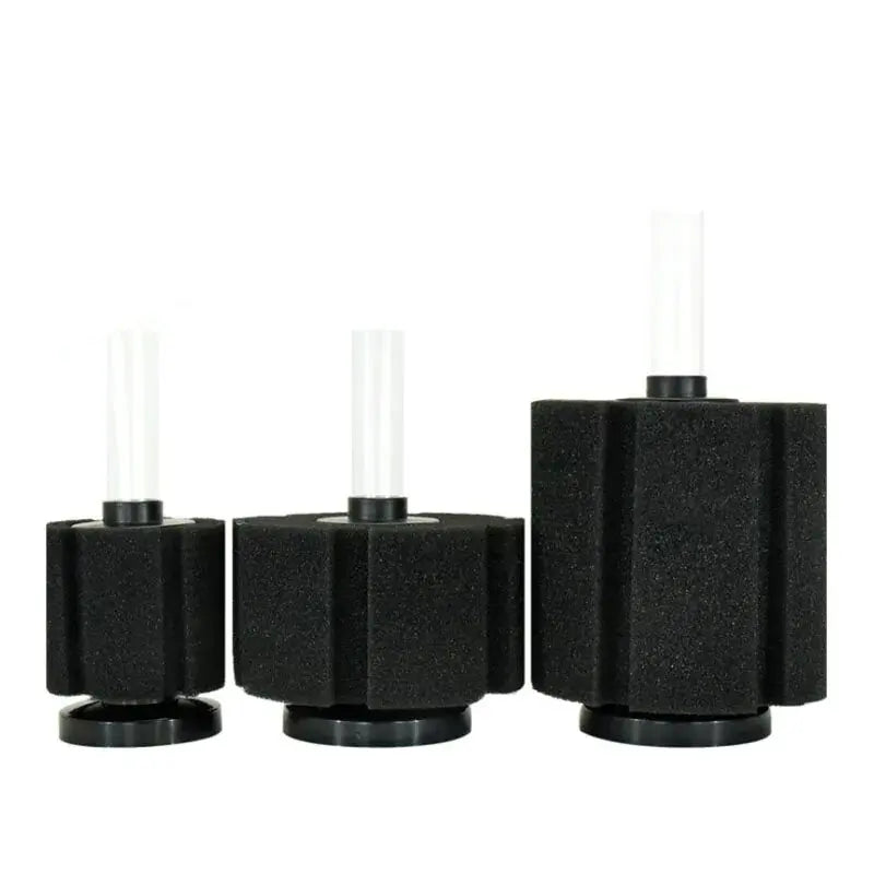 Black biochemical sponge filter with clear tubes for aquarium air pump