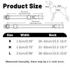 Diagram showing the adjustable size and neck measurements for a dog collar in sizes S, M, and L.