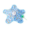 Blue plastic hide-and-seek cat toy with a moving feather wand and a white ball.