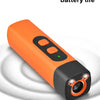 Dissuasif ultrasonique pour chiens orange avec corps noir et indicateur de batterie orange, vue de côté.