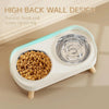 A white elevated bowl set for cat food and water featuring a food compartment and a water bowl.