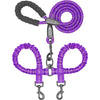 Purple dual dog leash with shock absorbing bungee for two dogs