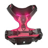 A pink and black LED glowing dog harness designed for night walking.