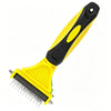 Yellow and black 2-in-1 pet detangler comb and grooming brush with fine teeth