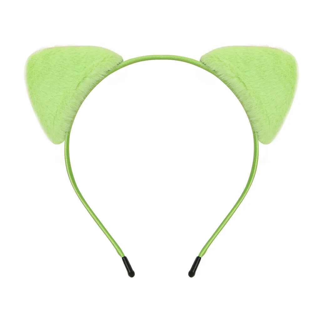 Light green plush cat ear headband with thin elastic band.