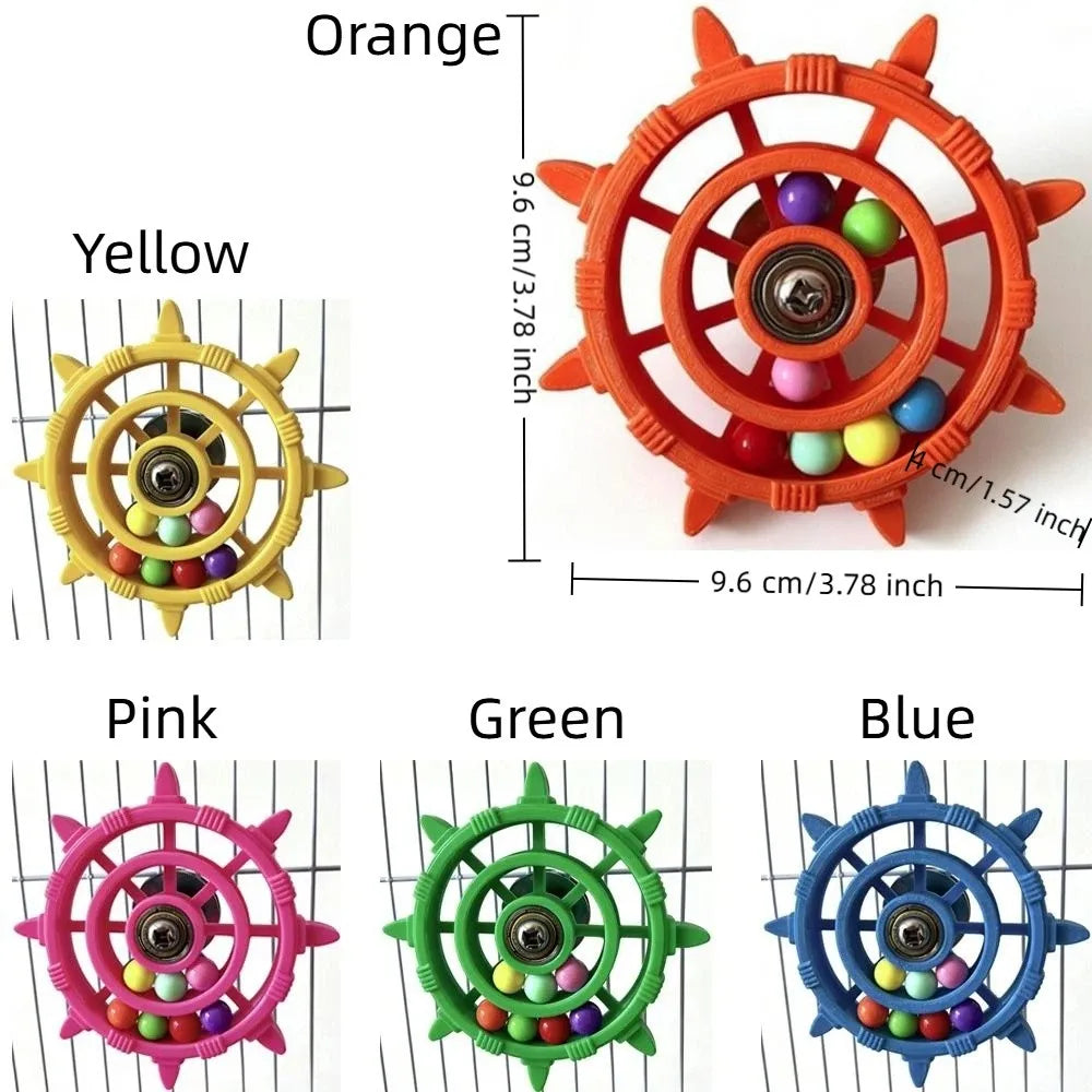 Ein Set aus fünf bfarbigen Papageien-Spinnerspielzeugen in Orange, Gelb, Pink, Grün und Blau.