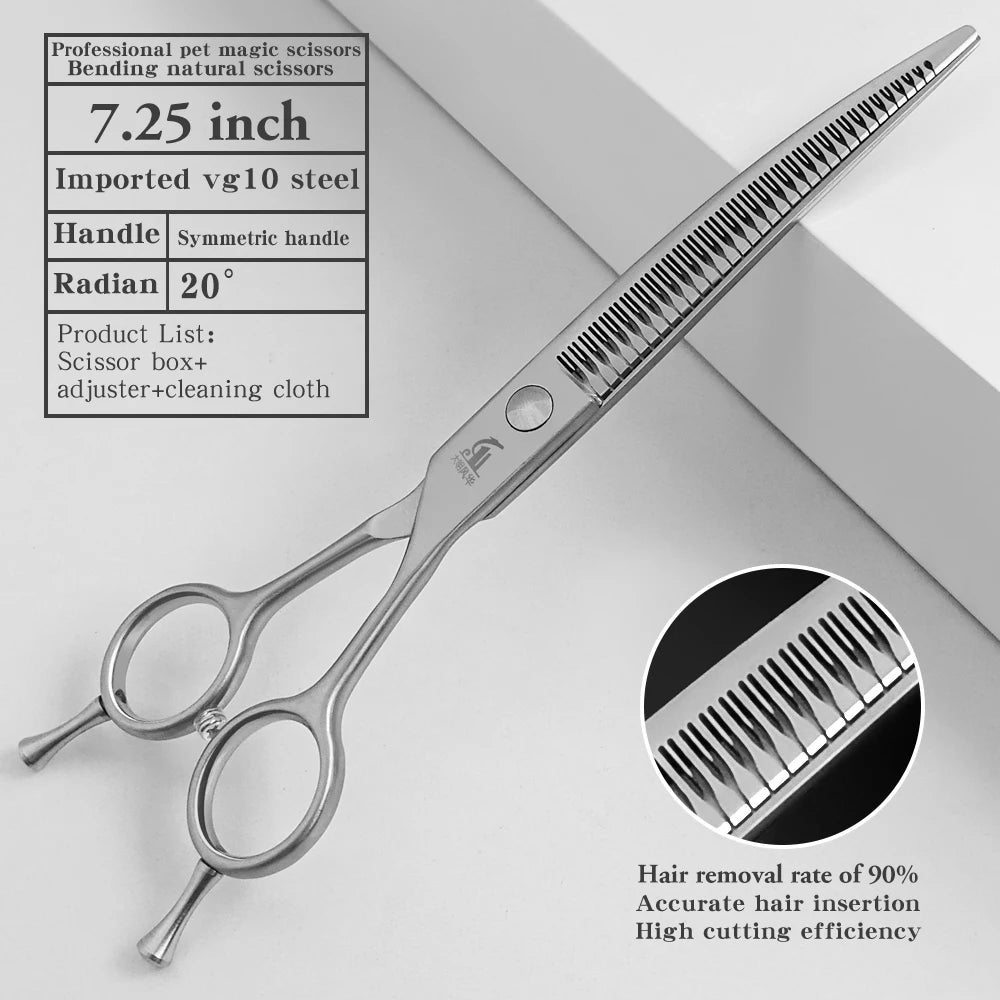 Silver professional pet magic scissors with a symmetric handle and blade for hair removal