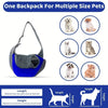 A purple pet carrier sling bag shown with various pets to illustrate its use for multiple sizes.