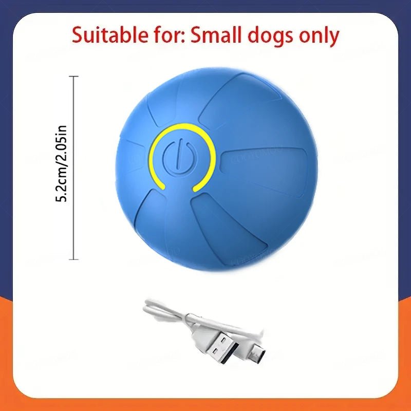 Blauer, interaktiver Spielball für kleine Hunde mit sichtbarem Ein-/Ausschalter.