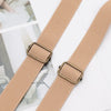 Tan adjustable clip-on suspenders for kids shown against a white background.