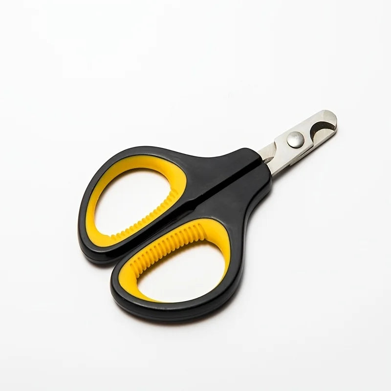 A pair of black and yellow ergonomic pet nail clippers for dogs and cats.