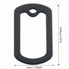 A black silicone dog tag protector muffler with a rectangular shape and oval opening.