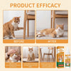 Before and after images showing a cat deterrent spray protecting furniture.