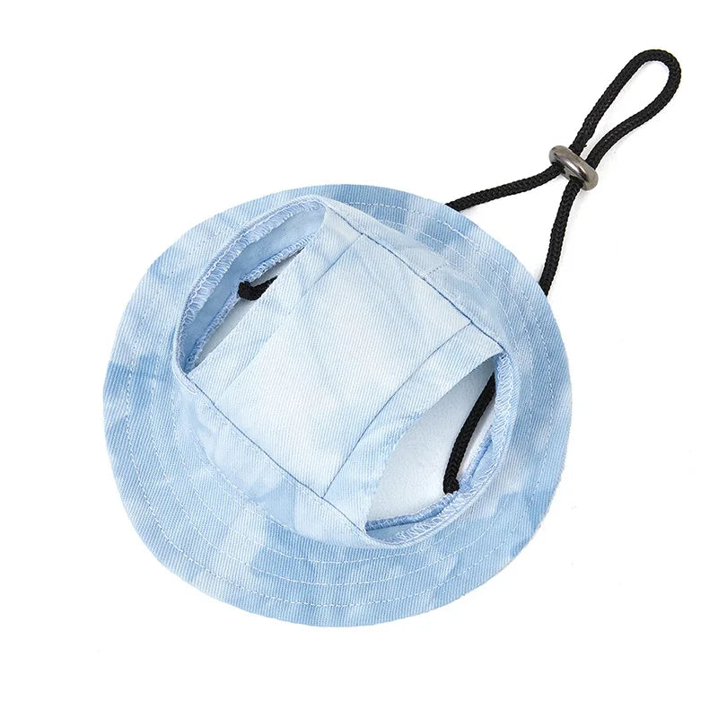 Light blue pet sun hat with ear holes for dogs and cats