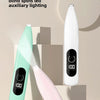 A white pet hair trimmer with a digital battery level display showing 100% battery life.