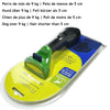 A yellow pet deshedding brush with a green handle and blue accents, packaged in clear plastic.