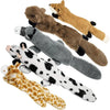 A pack of five crinkle squeaky dog toys featuring various fur textures and patterns.