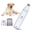 Griffe pour ongles de chien rechargeable USB blanche avec cap argenté et un golden retriever en arrière-plan.