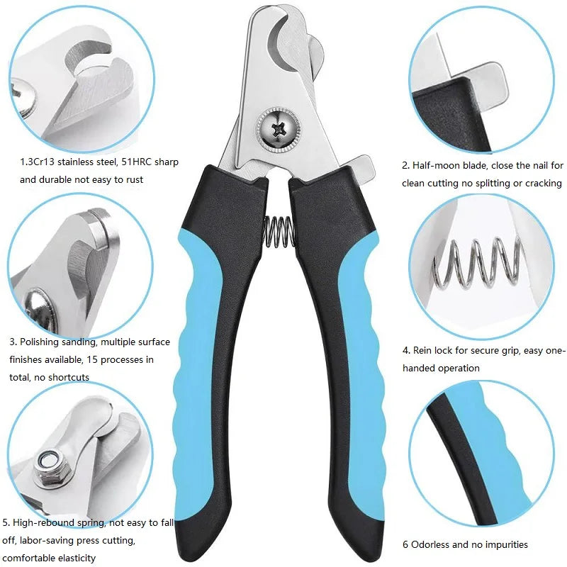 Ein Set robuster Nagelschere für Haustiere mit verschiedenen Funktionen und Komponenten.